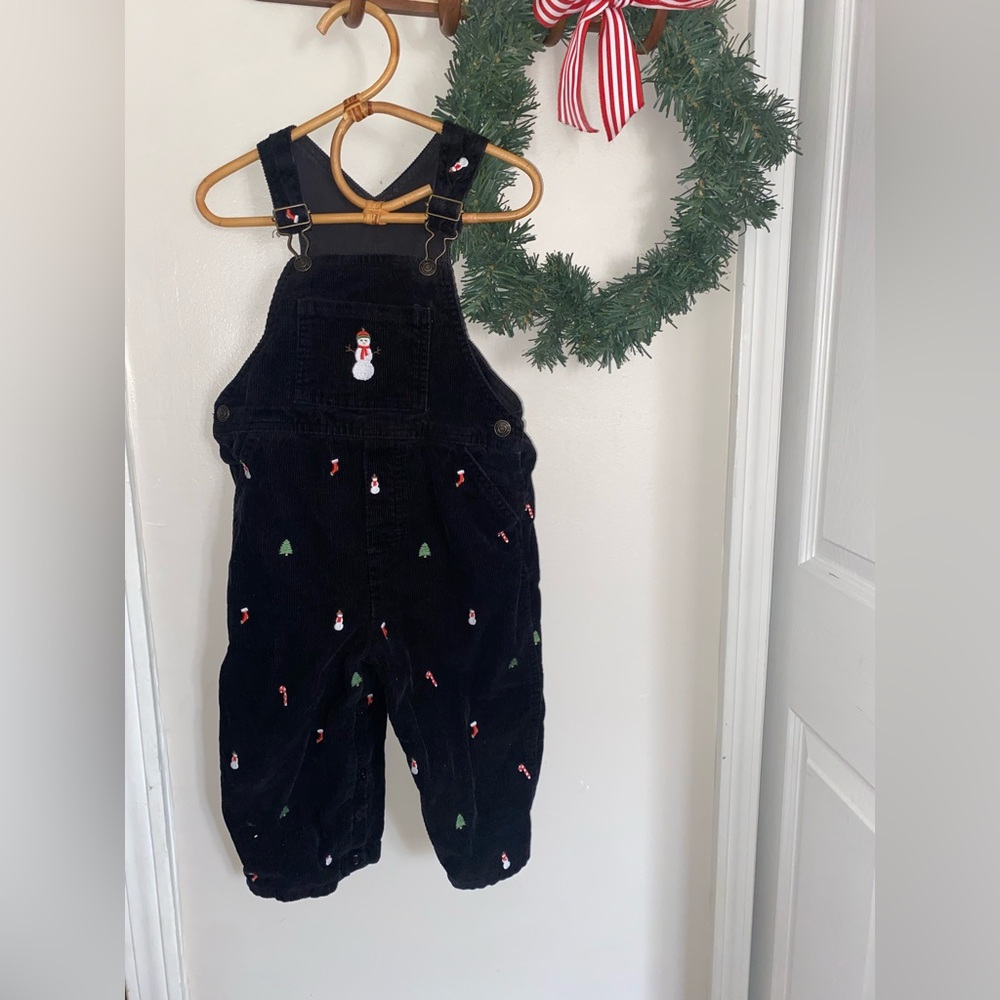 Hartstrings Black Overalls Snowman Candy Cane Embroidery Christmas size 3 cotton